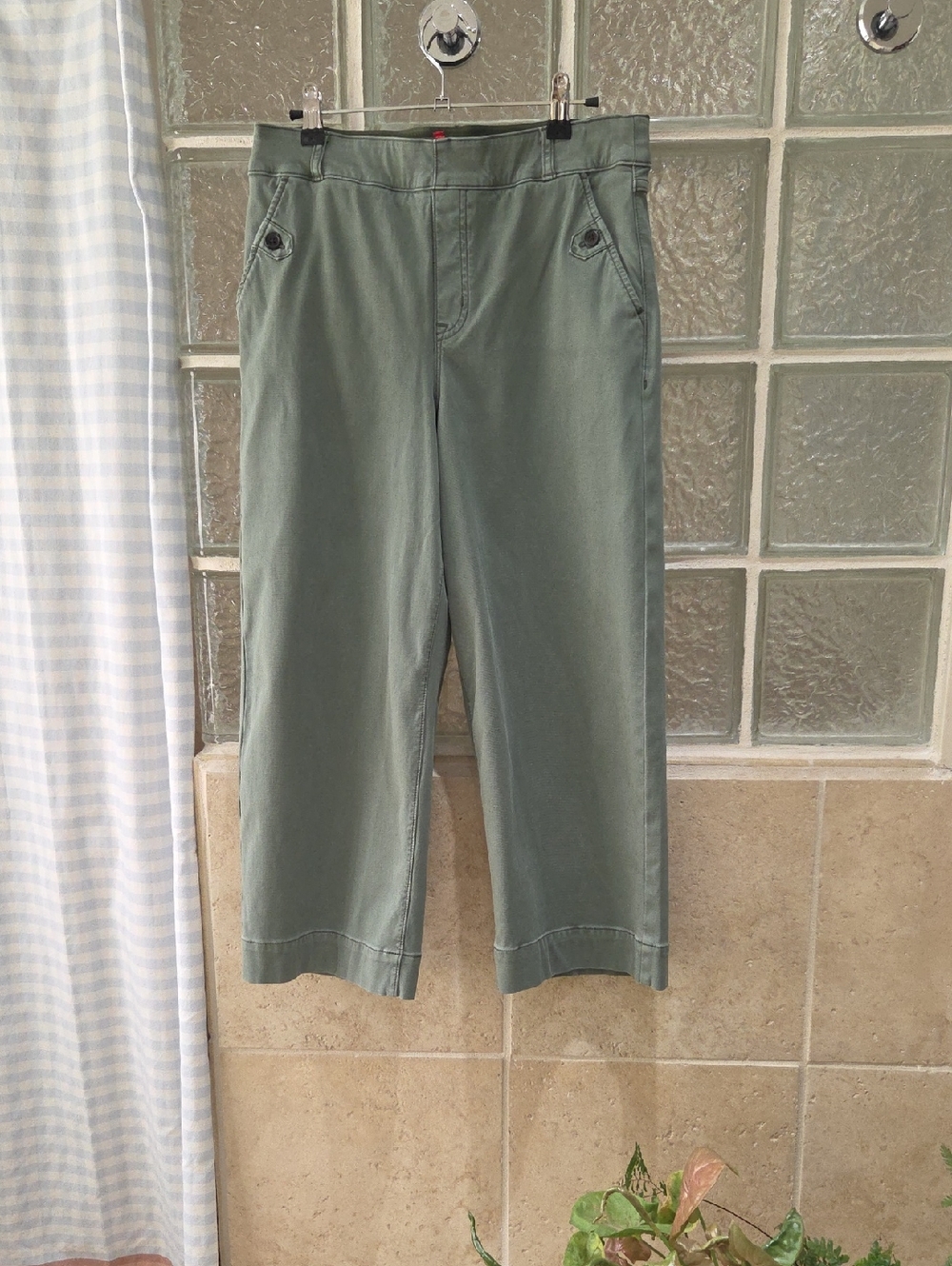 SPANX Olive Green Wide Leg Chino Pull-On Pants Petite Large